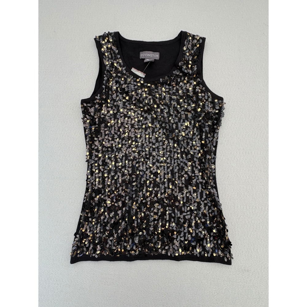 NWT Covington Black Gold Sequin Top Sleeveless Holiday Party Small